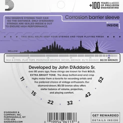D'Addario EJ13 80/20 Bronze Acoustic Guitar String Set, Custom Light