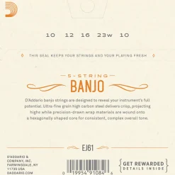 D'Addario EJ61 Nickel Wound 5-String Banjo String Set, Medium