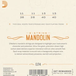 D'Addario EJ74 Phosphor Bronze Mandolin String Set, Medium