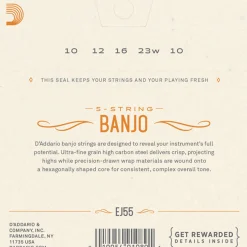 D'Addario EJ55 Phosphor Bronze 5-String Banjo String Set, Medium