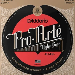 D'Addario EJ49 Pro-Arté Black Nylon Classical Guitar String Set, Normal