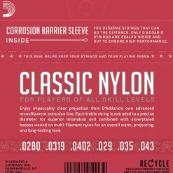 D'Addario EJ27N Student Nylon Classical Guitar String Set, Normal